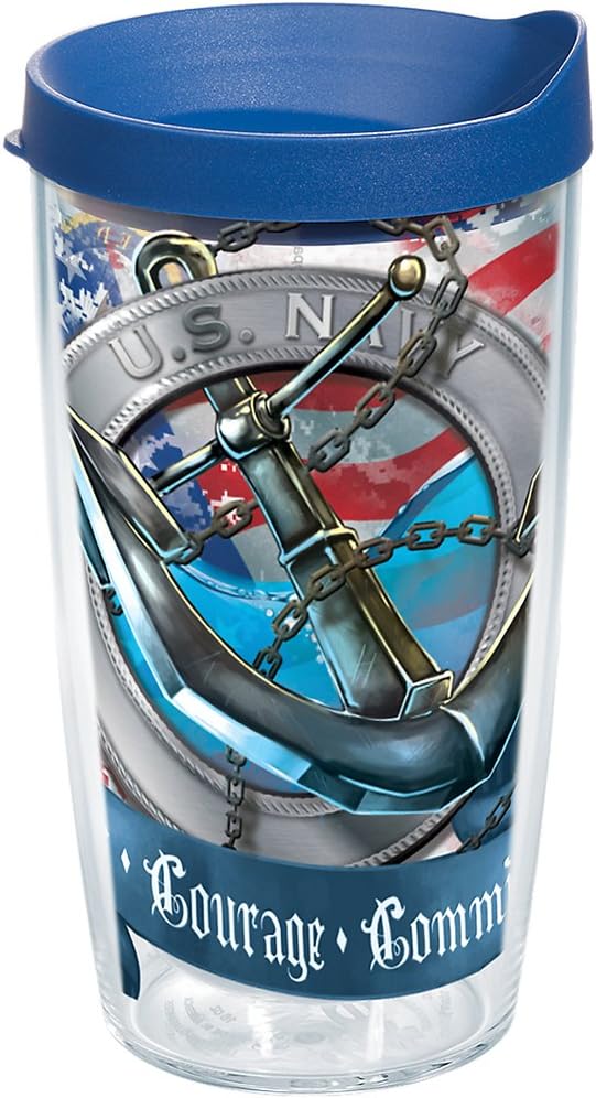 Tervis Navy Banana Palms - Bicchiere Isolante 473 Ml, Doppia Parete, Made In USA, Trasparente - 2