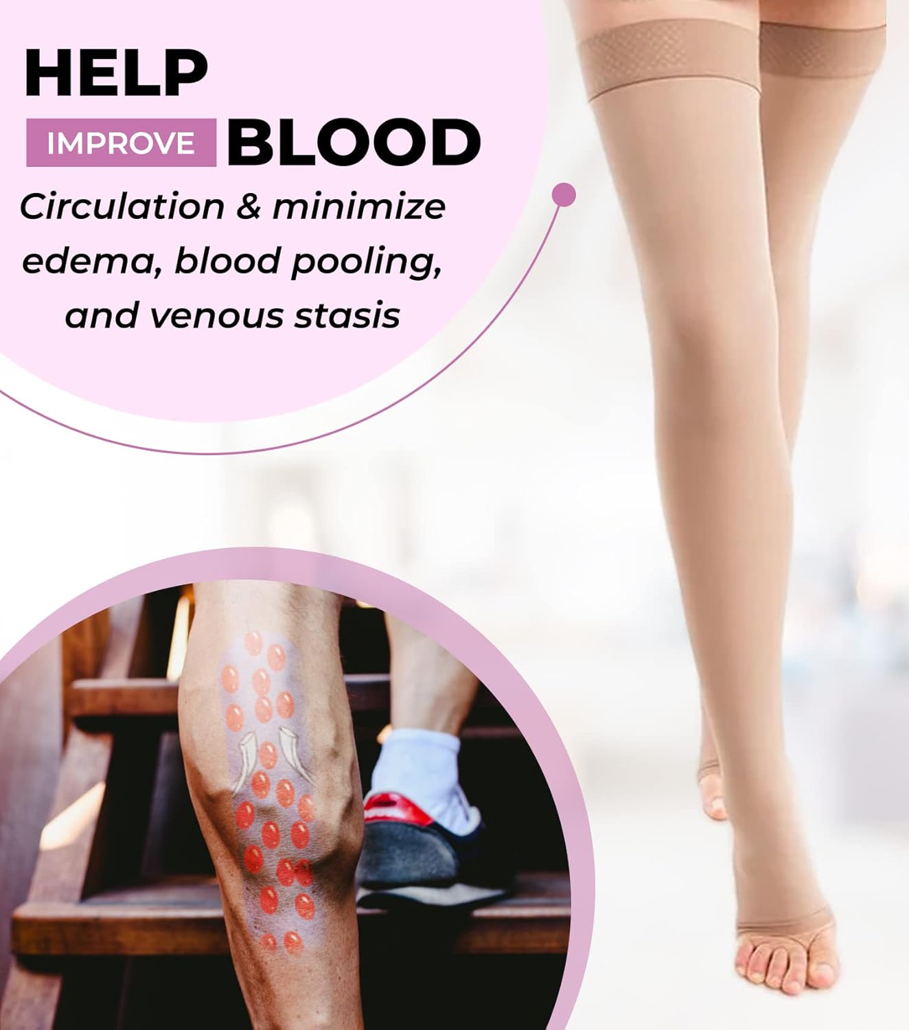 ITA-MED Unisex Microfiber Compression Stockings – 25-35 mmHg, Thigh High, Open Toe