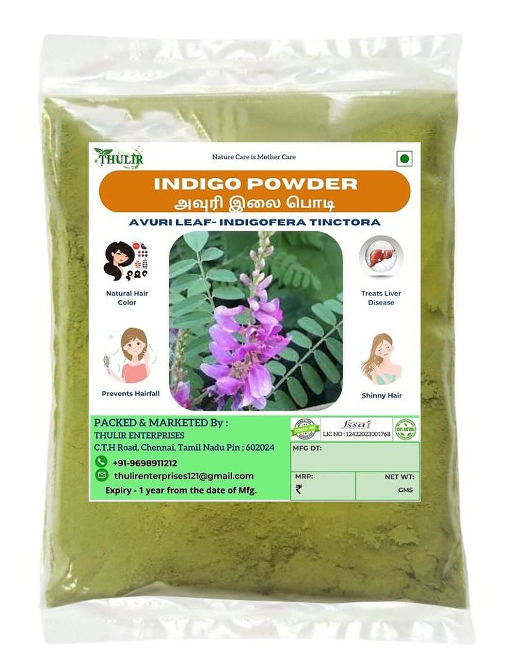 THULIR Indigo Powder - 100 Gms - Natural Hair Dye (Organic & Chemical Free) - Neel Amari - Neelayamari - Neeli Avuri Leaf Powder For Black Hair Color-image-17