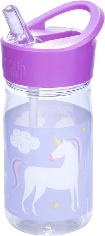 Wildkin Kids 16 Oz Water Bottle Straw Lid & Handle, Easy to Clean, Ideal for School & Travel - Unicorn