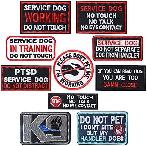 AXEN 10 Pieces Tactical Morale Patch for Dog Vest Harness, Service Dog Loop and Hook Patches Full Embroidered Applique for Vest Harness Collar