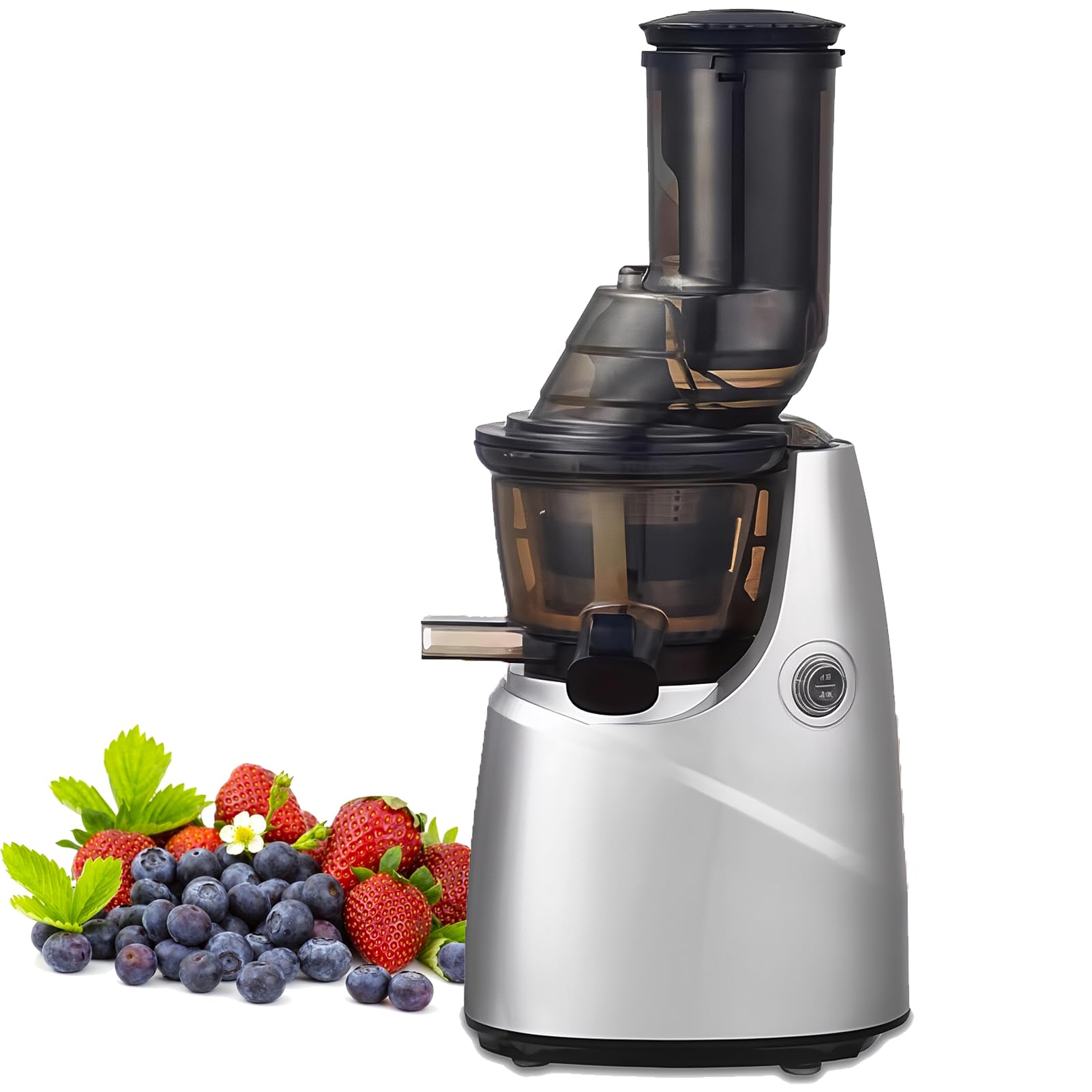 FHRKA Cold Press Juicer, 250W Electric Juicer Machine with 86MM Feed Port & 3-Speed Adjust, Automatic Pulp Separation Slow Masticating Juicer (Silver)