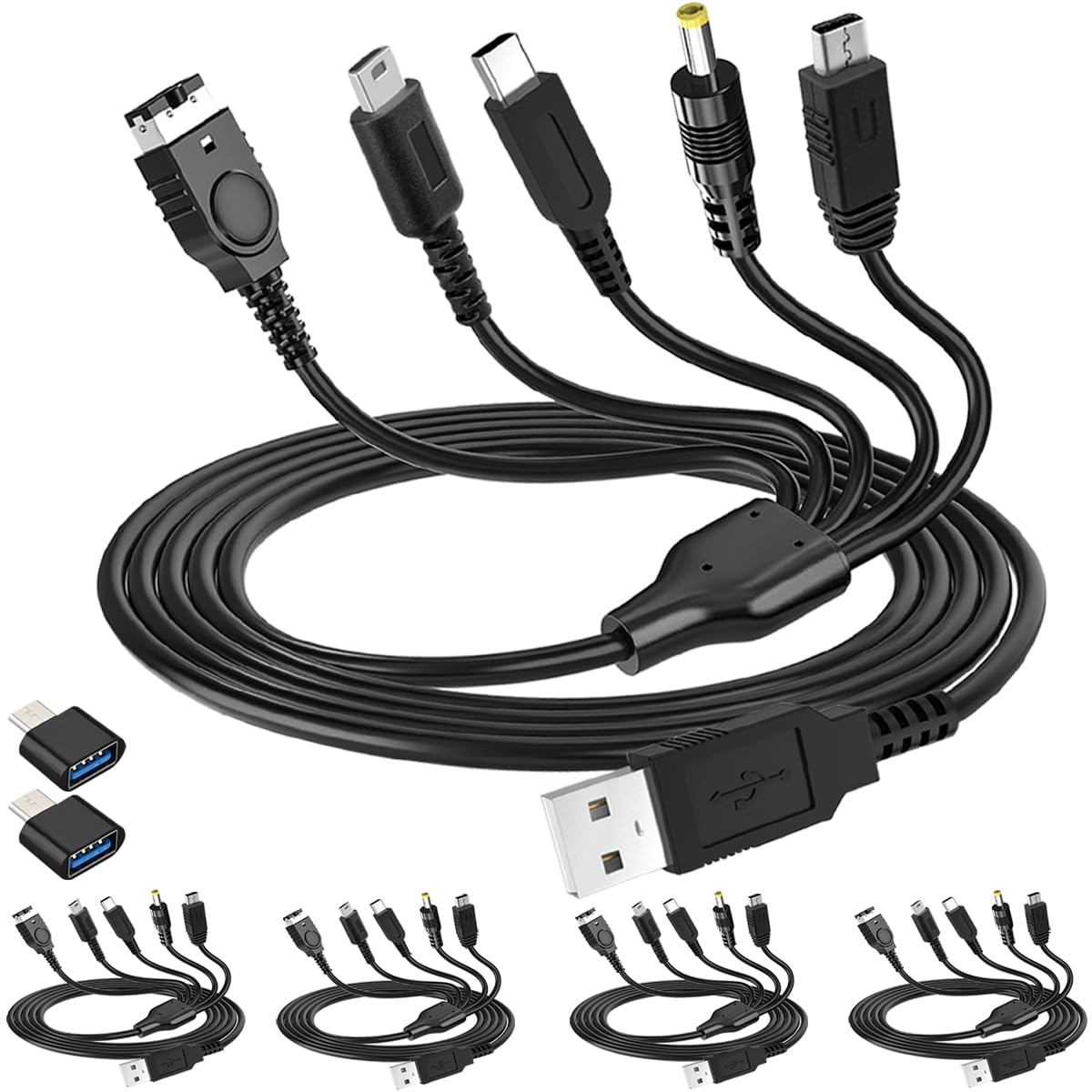 DKARDU 5 in 1 USB Charger Cable Cord for DS Lite/New for 3DS XL/for 3DS X L/for 2DS/ for Dsi XL, for NDS/for GBA SP, for PSP 1000 2000 3000 with USB to Type C Adapter