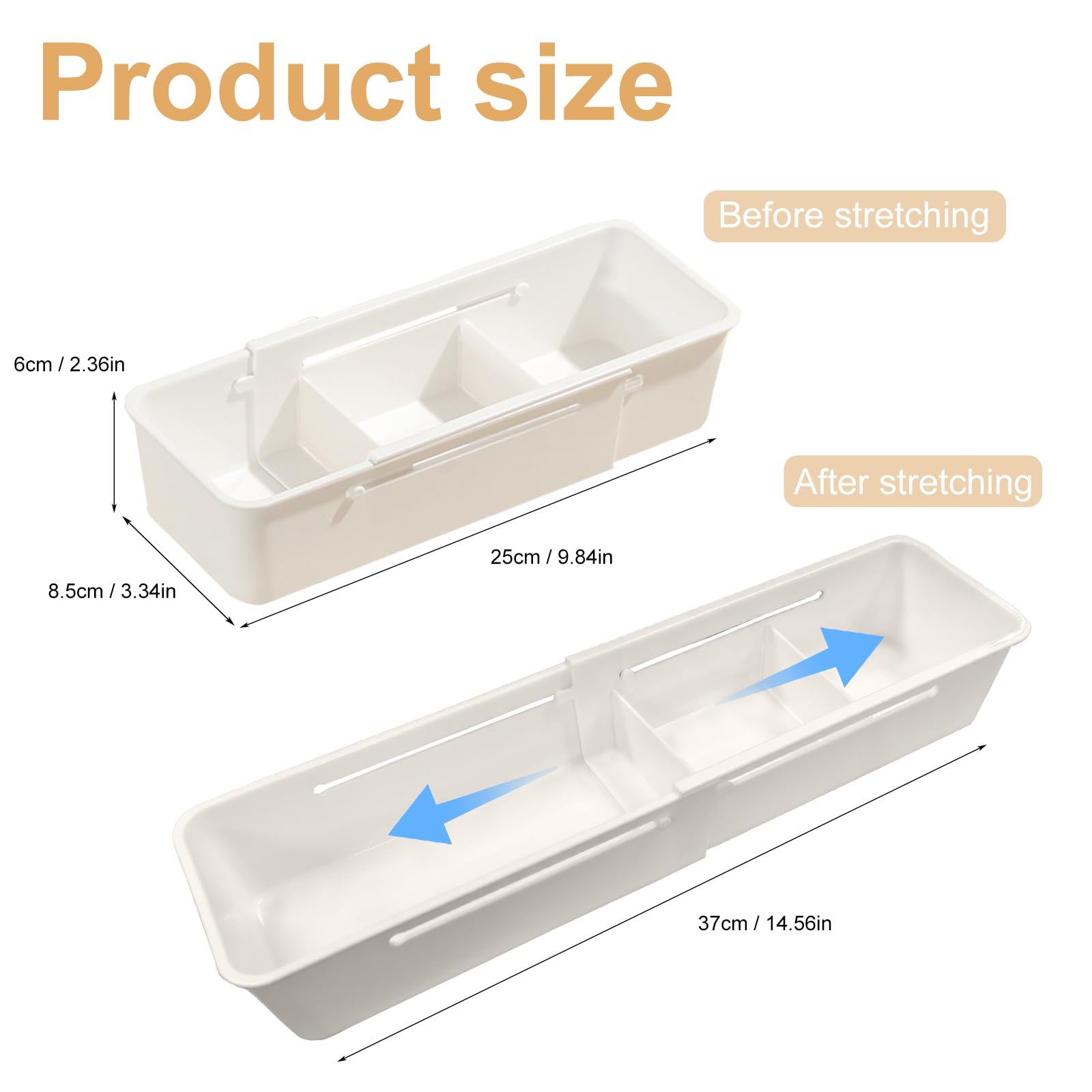 PJHAJH Expandable Storage Drawer Organizers, Multifunctional Drawer Fit Storage Bin Adjustable Kitchen Storage Organizer Storage Bin for Cosmetics Bathroom Wardrobe and Office Drawer