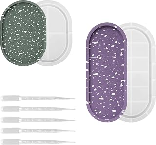 2 PCS Oval Resin Tray Mold,Silicone Resin Molds with 5 Plastic Droppers,Silicone Molds for Epoxy Resin,Epoxy Oval Tray Resin Molds Silicone Oval Coaster Resin Molds for DIY Jewelry Holder Snack Plate