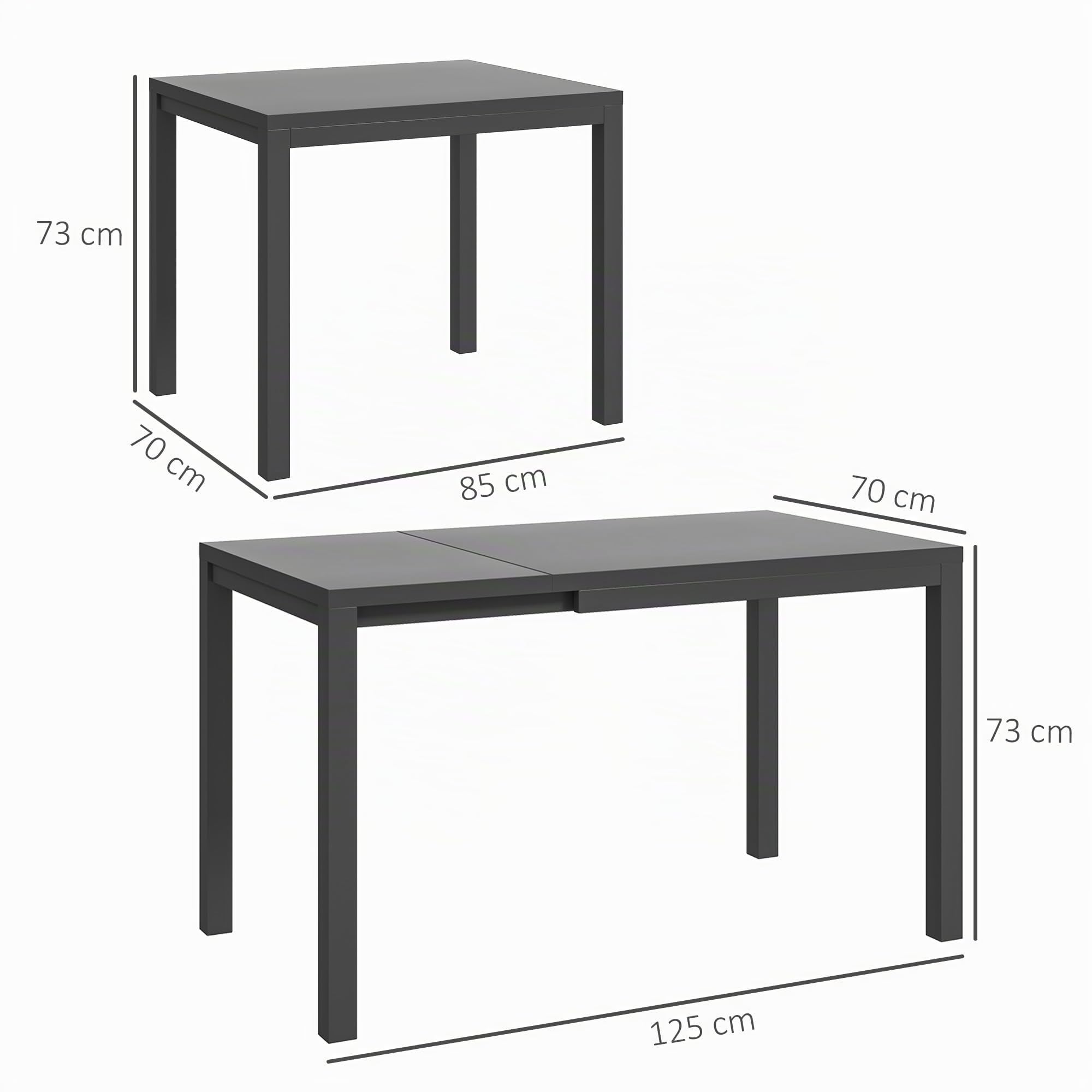 Outsunny Tavolo da Giardino Allungabile da 85/125x70x73 cm Grigio Scuro | Tavola da Pranzo Estensibile, per 4-6 Persone, Rettangolare, in Alluminio, con Piano in Vetro, per Patio Terrazzo, Esterno