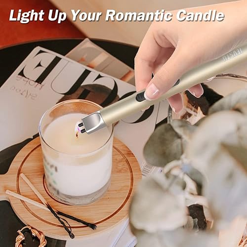 Miniatura 2 de Encendedor de velas, encendedor eléctrico recargable por USB, arco resistente al viento, encendedor de plasma sin llama, palo largo con cuerda y