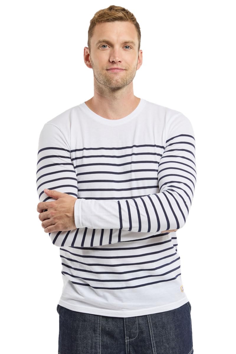Armor Lux Men's Marinière Port-Louis Héritage Homme Long Sleeve Top Not Applicable, White (400 Blanc/Navire 400), Small