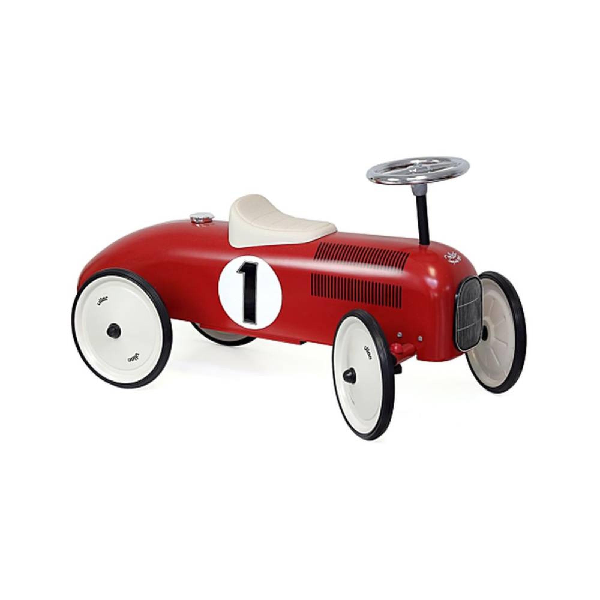 Vilac - Rutschauto Vintage Rot und Creme aus Metall – neue Räder & Sitzfläche cremeweiß raffiniert – Spielzeug für Kleinkinder – originelle Geschenkidee für den ersten Geburtstag ab 18 Monaten – 1049S
