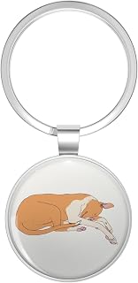 Sleeping Whippet - Red Fawn and White Stainless Steel Keychain with Ring