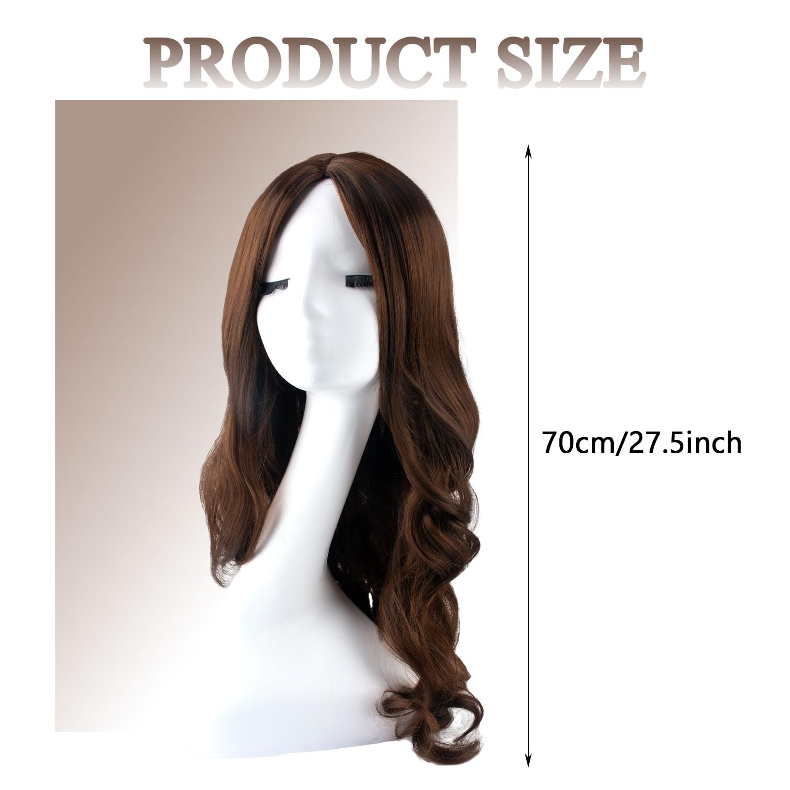 SSKHE Natural Brown Wigs for Women Synthetic Wig for Daily Use Curly Ladies Wigs With 2 Hairnets, light brown, 68 cm - Image 2