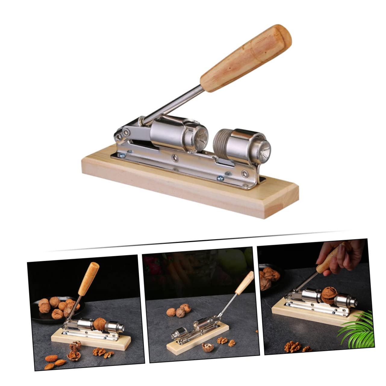 Alipis Casse-Noix Mécanique en Acier Inoxydable et Bois, 1 Pièce