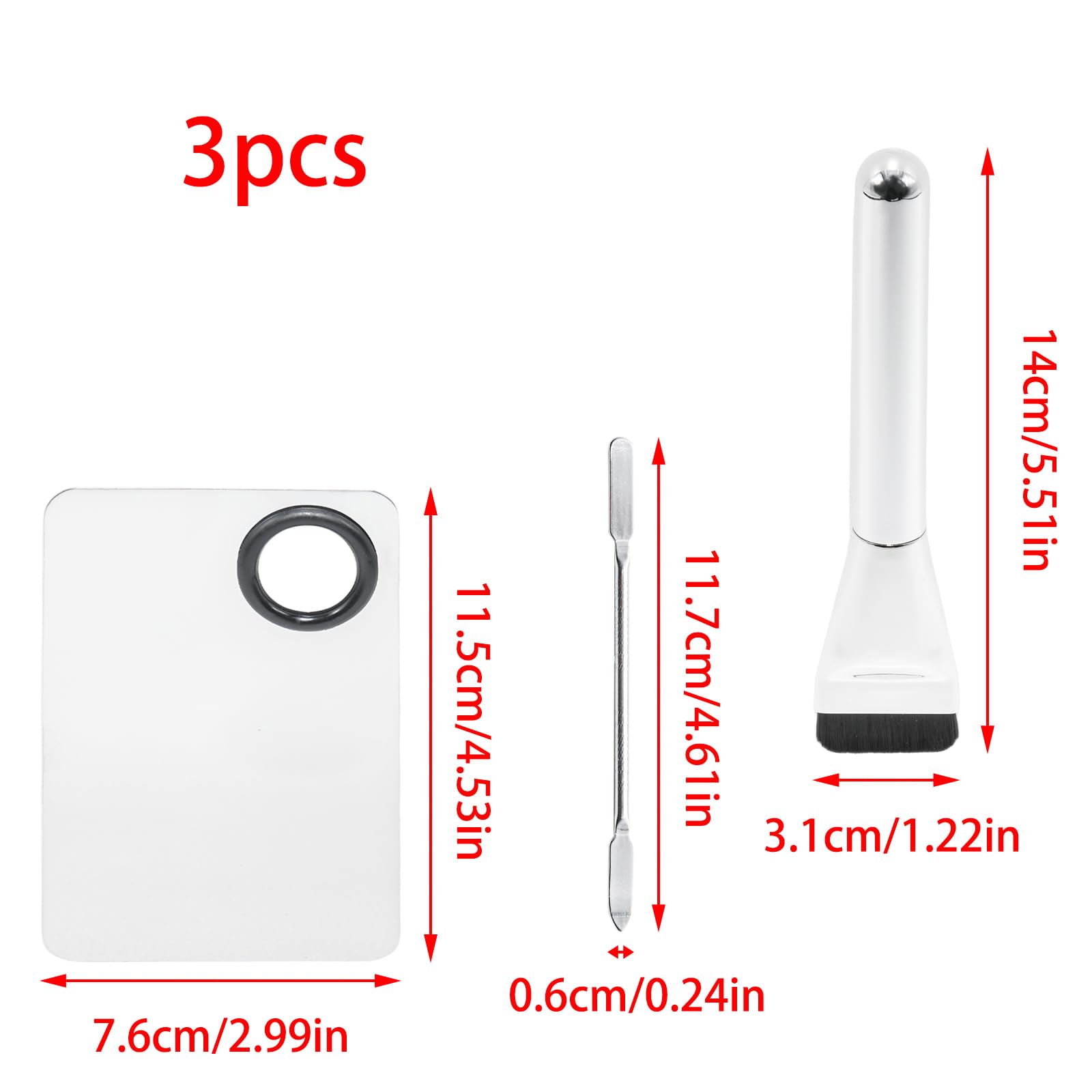 YUYUDEHM Makeup Accessories Set, Makeup Mixing Palette, Foundation Brush, Spatula Tool (Silver)