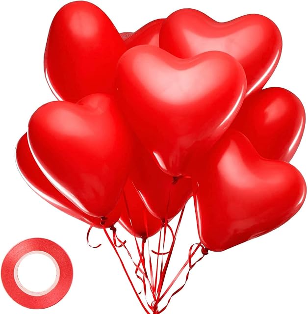 Yiran Red Love Heart Shape Balloons - Pack of 30 Latex 12" Inch with Balloon Spare and Balloon Ribbon, Romantic Decorations for Birthday Parties, Weddings, Valentine, Anniversaries and Celebrations