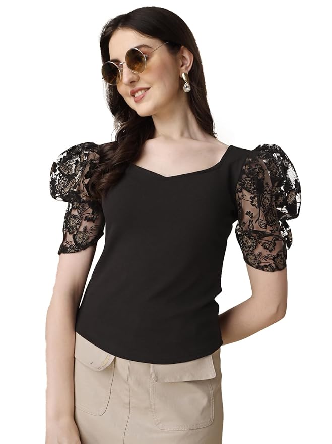 Sheetal Associates Women Casual Puff Sleeves Self Design Top