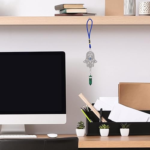 Miniatura 4 de LUCKBOOSTIUM Silver Ornate Hamsa Hand Jeweled Keychain - Evil Eye Protection, Hanging Gemstone - Good Luck Charms 1.8"x9" Malaquita,Amatista,Piedra