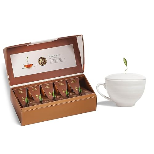 Tea Forte Juego de iniciación de especias de calabaza, caja de presentación pequeña + taza de café, juego de regalo con infusor de té con taza