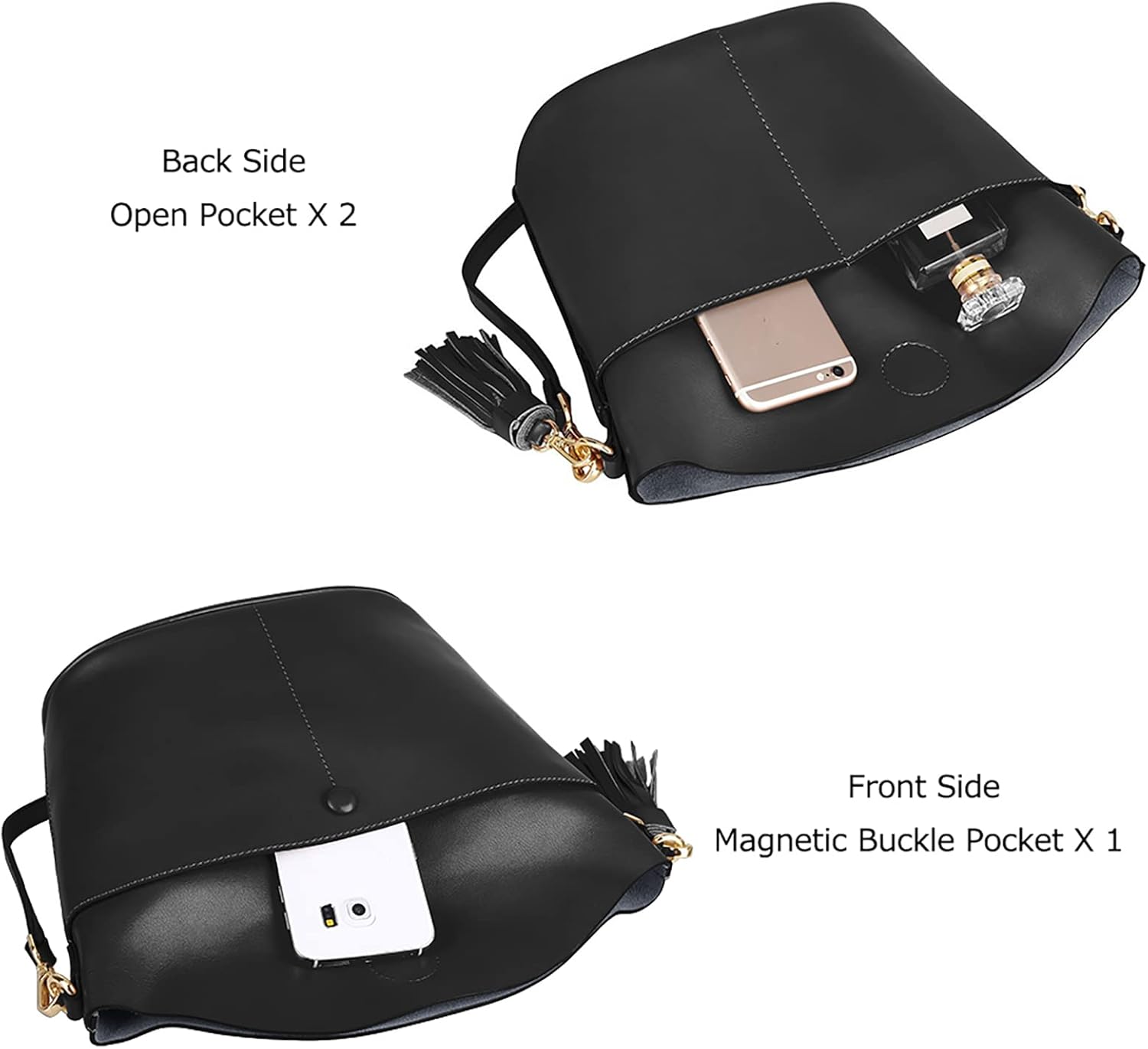 S-ZONE Women Small Cow Split Genuine Leather Crossbody Bucket Bag Shoulder Purse Handbag - Image 4