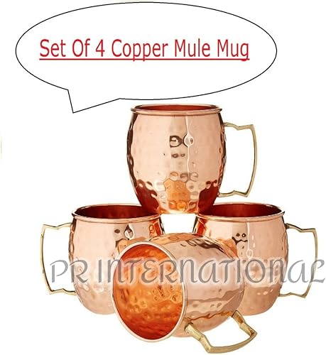 Miniatura 3 de PR INTERNATIONAL - Juego de 4 tazas de cobre con mango de latón, con aspecto martillado, de Moscú, de cobre, perfectas para cualquier bebida fría
