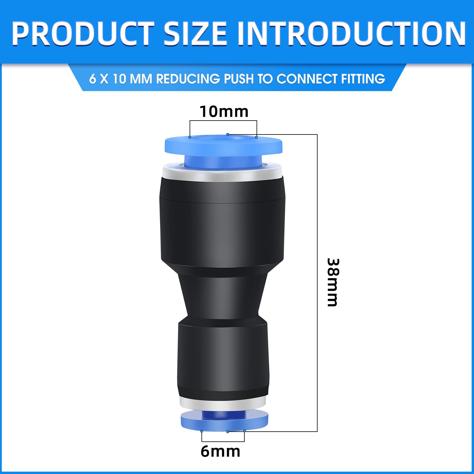 10 Stk 10 mm OD x 6 mm OD GerODe Reduzierstke zum Anschließen von Fittings, pneumatisches Verbindungsrohr Reduzierstk