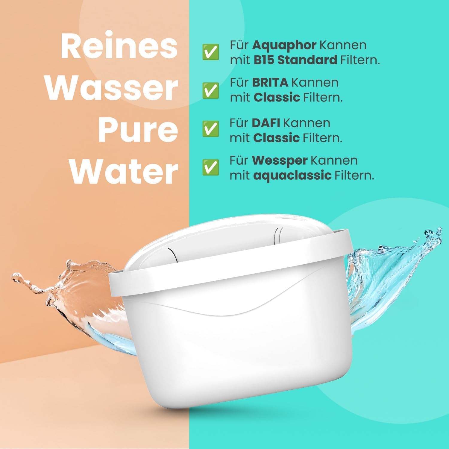 Aquafloow wkłady filtrujące 6 Sztuk do wody kompatybilne z Dafi Unimax Aquaphor A5 Brita Maxtra+ Philips AWP212/10