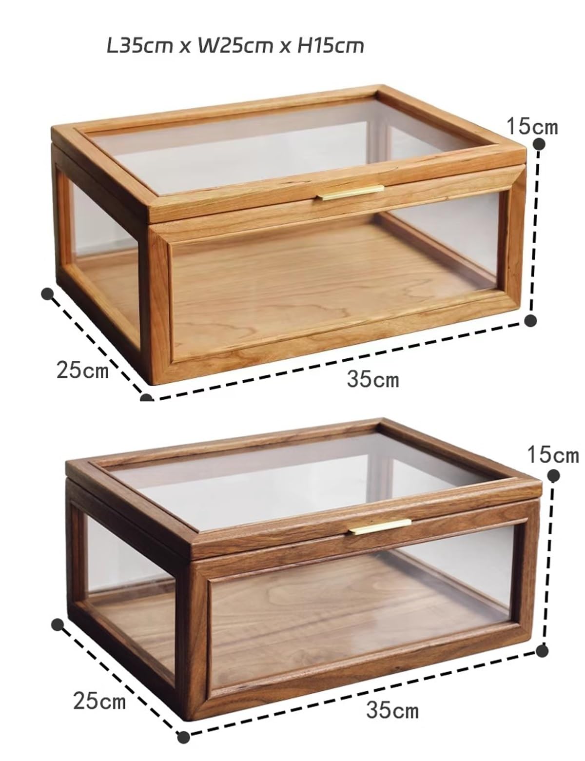 Vitrina de Madera Vintage para Pasteles y Galletas, Ideal para la encimera de la Cocina. Caja de Cristal Transparente para Guardar Galletas, Cupcakes, Magdalenas y Bagels caseros (Natural).