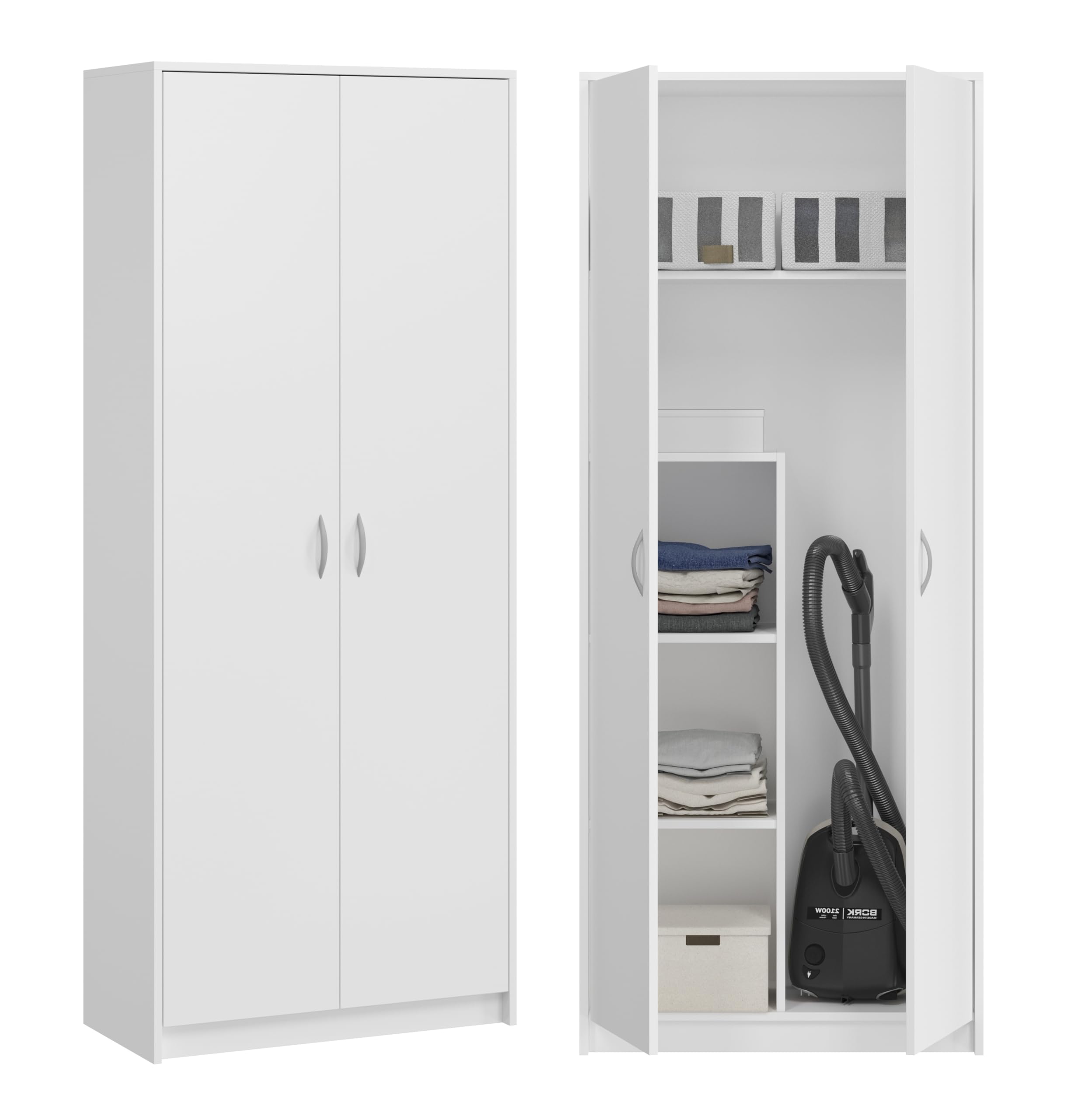 KUBUTKU Mehrzweckschrank Besenschrank Haushaltsschrank Praktische Schrank für Staubsauger Besen 180x74x35cm (Weiß) Baumarkt