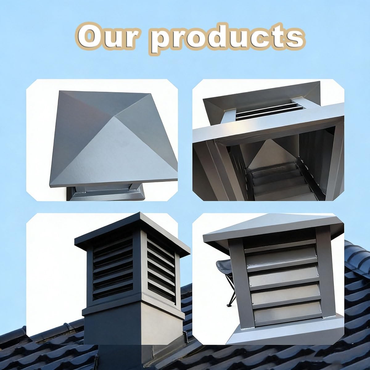 Aleación de aluminio sombrerete de chimenea, Villa chimenea cubierta de conducto lluvia Louver cubierta 25 30 35cm duradero sombreretes de chimenea para Ventilación mejorada y protección, Instalació