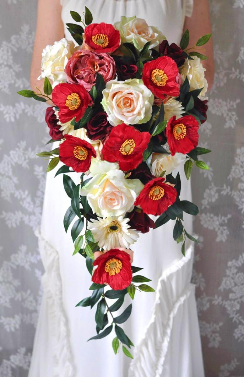 Red Poppy Flowers Artificial,8PCS Faux Poppy Flowers 23.2in Silk Poppies with Stems for Wedding Bouquet Party Table Centerpiece Arrangement Home Decor(Red) - Image 9