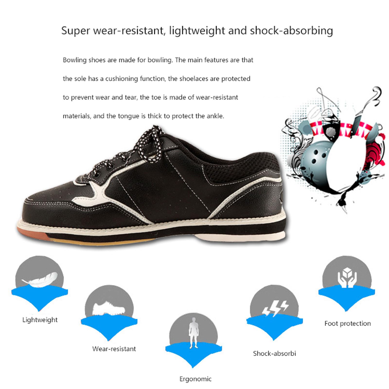 Scarpe da Bowling Donna Uomo,Scarpe da Bowling per Adulti,Scarpe da Bowling Professionali,Lightweight Bowling Athletic Sneakers,Atletica in Morbida Pelle Traspirante,per Uomo Donna Gioventù