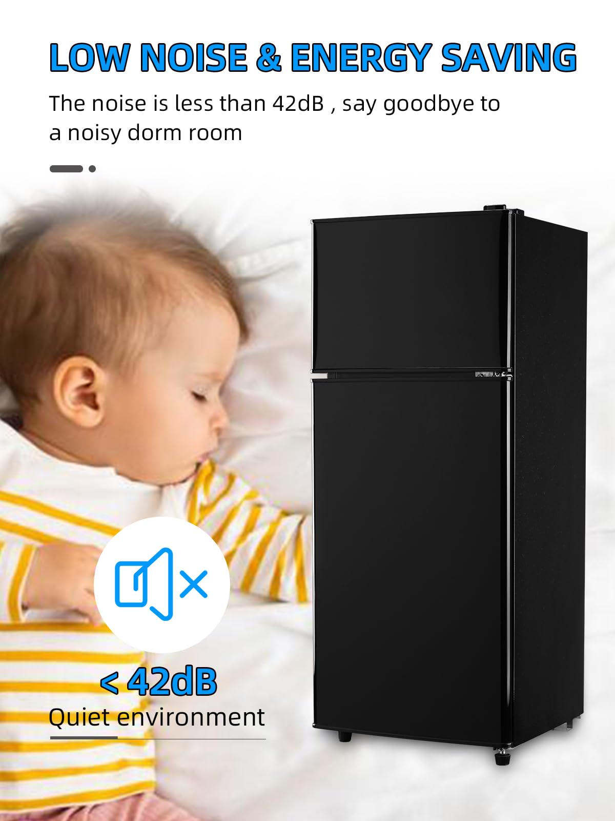 Krib Bling 3.8 Cu.Ft Refrigerator With Freezer, 2 Doors Fridge With Adjustable Thermostat Control, Refrigerator For Kitchen, Dorm, Apartment, Garage, Office, Black on Fridge.com - View 6