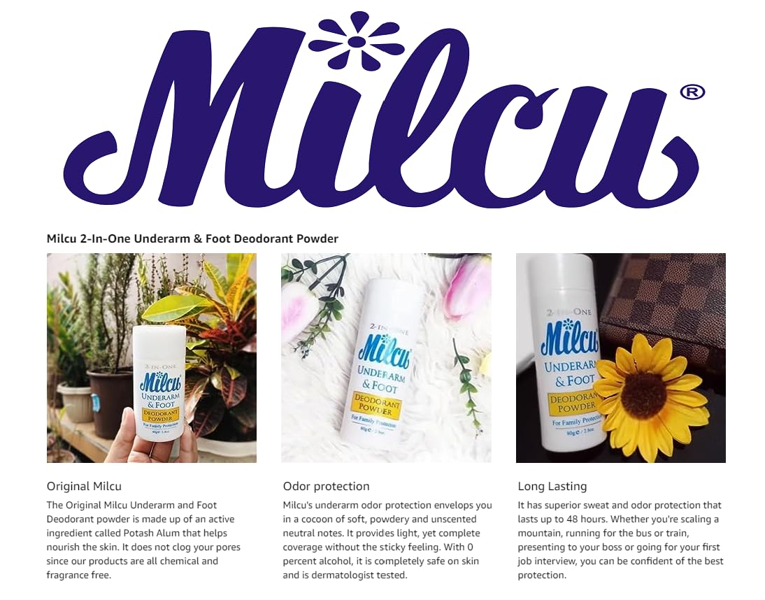 Underarm & Foot Deodorant Powder 80 grams Large Size by Milcu