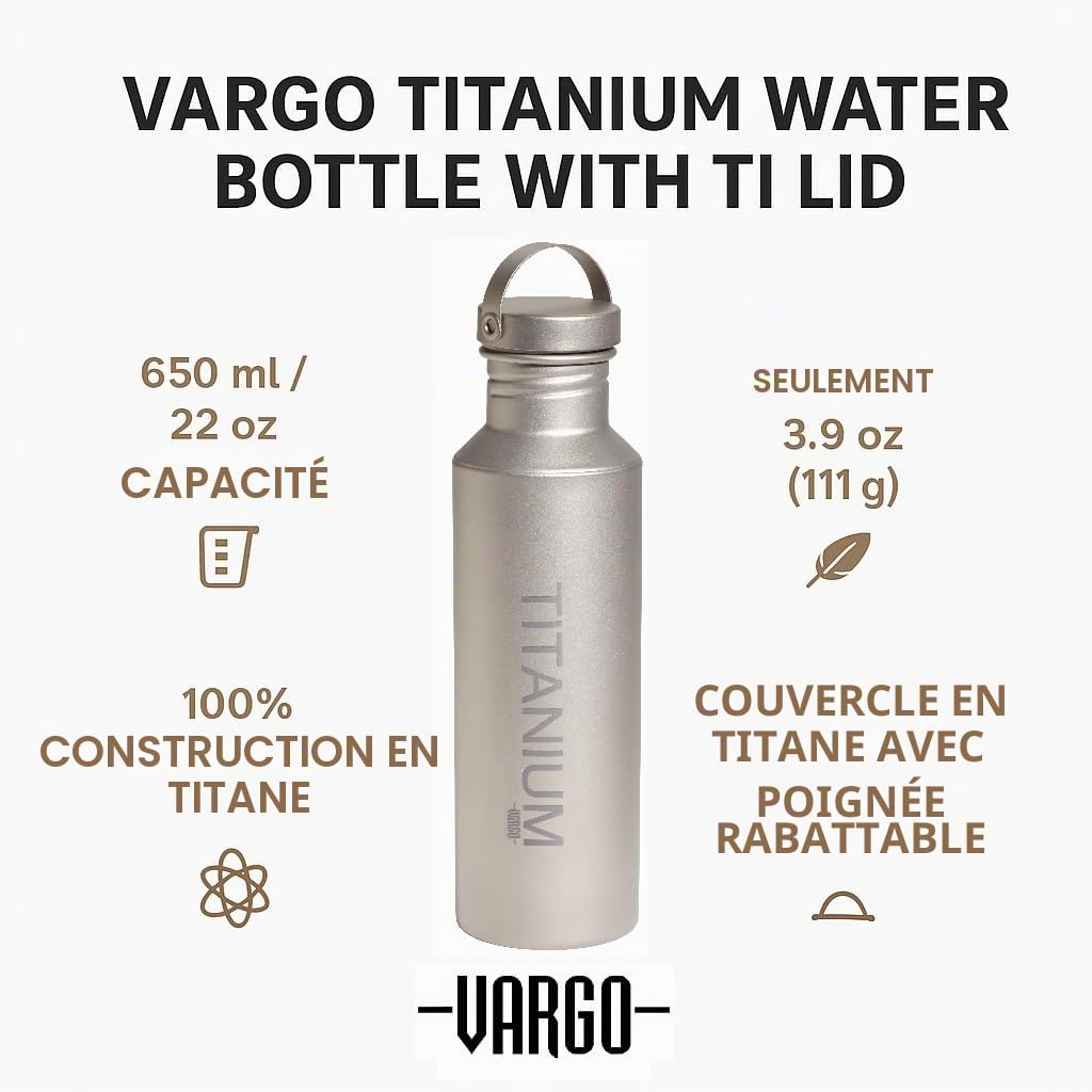 Vargo Titanium Bouteille d'eau avec Couvercle Titanium