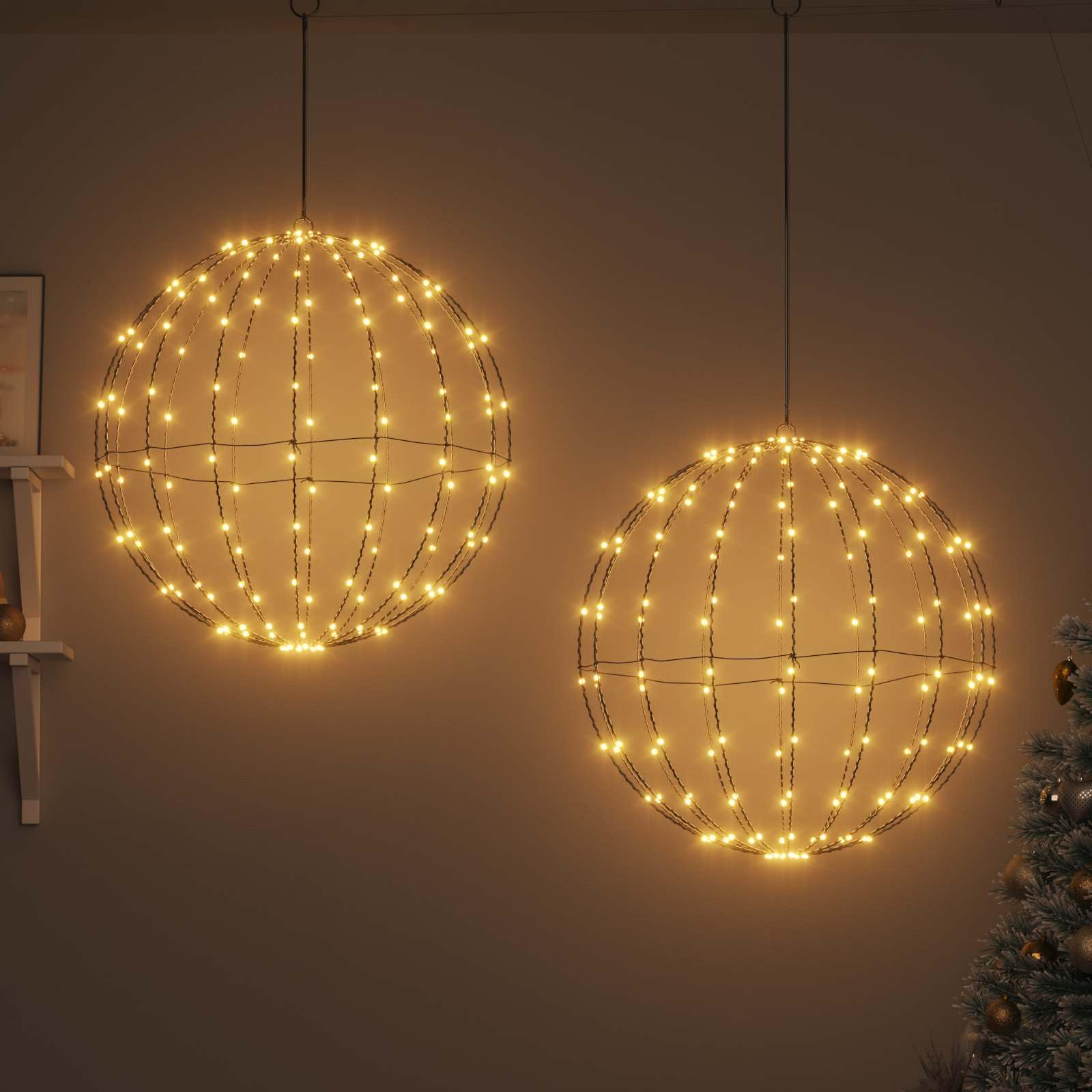 Set di 2 luci natalizie a LED in metallo, bianco caldo, 60 x 60 x 62 cm