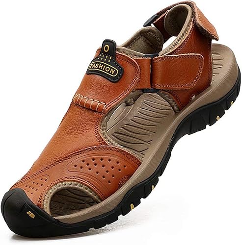 VISIONREAST Sandalias de cuero para hombre, sandalias de senderismo al aire libre, impermeables, atléticas, deportivas, para pescador, zapatos de