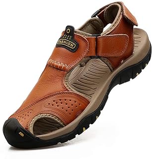 VISIONREAST Mens Leather Sandals Outdoor Hiking Sandals Waterproof Athletic Sports Sandals Fisherman Beach Shoes Closed Toe Water Sandals