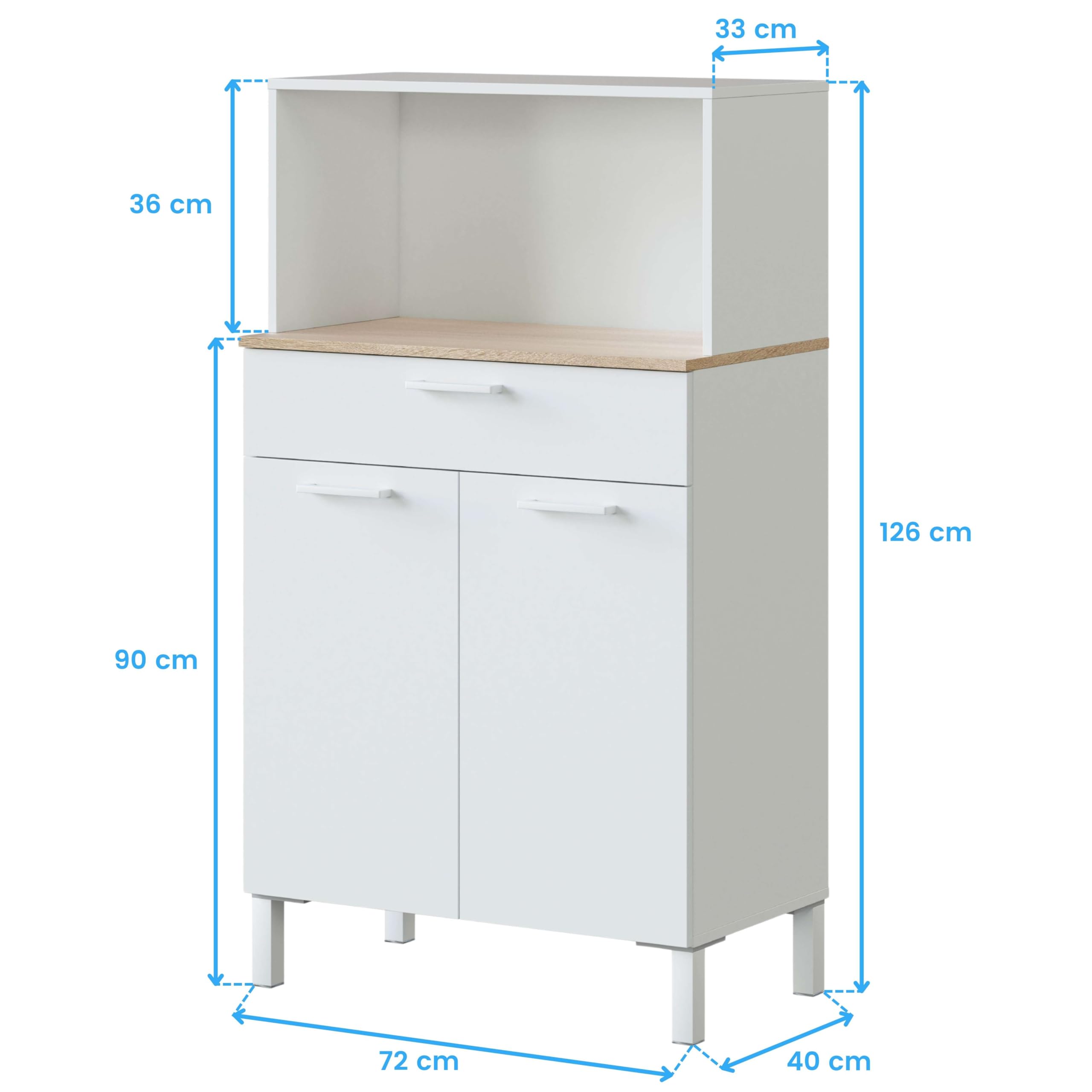 Habitdesign Mueble Auxiliar Cocina 2 Puertas + 1 Cajón, Modelo Kira, Acabado Blanco Artik y Roble Canadian, Medidas: 126 cm (Alto) x 72 cm (Ancho) x 40 cm (Fondo)