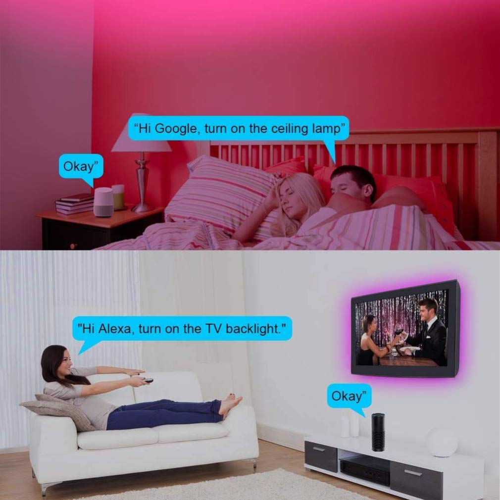 Striscia LED 5M, WiFi Luci LED Colorate Smart Phone Strisce LED Compatibile RGB SMD 5050 Musica SYNC LED Strip Controllo App E 24 Tasti Telecomando RF per Casa Cucina Festa TV Decorazione,10M