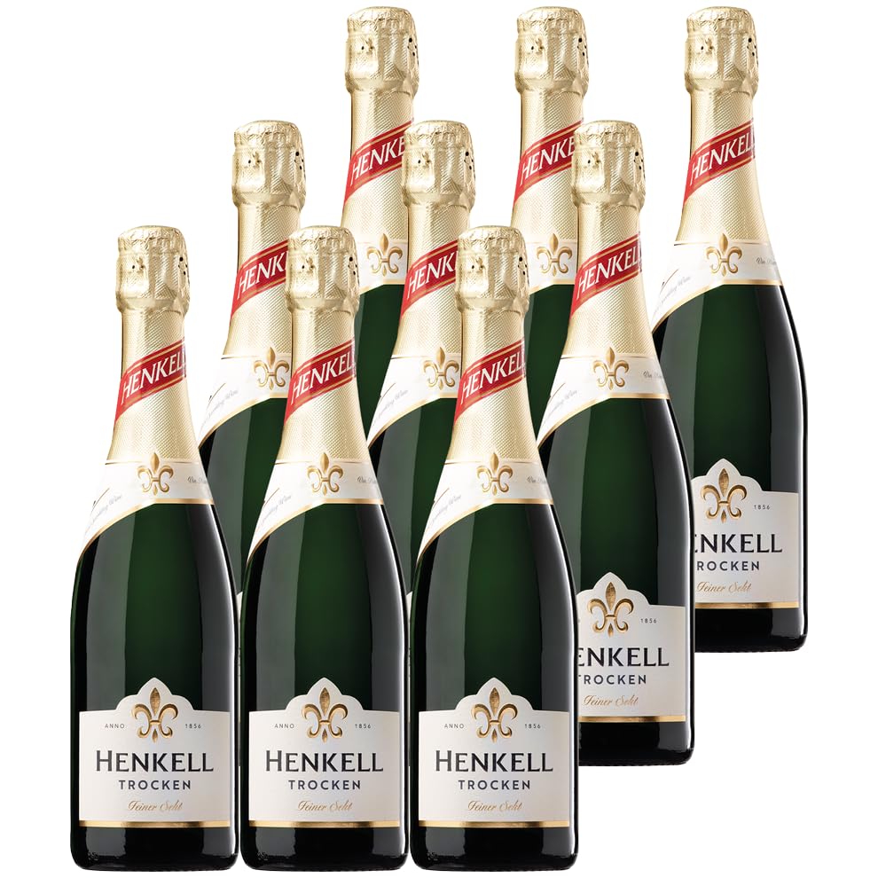 Henkell Trocken Deutscher Premium Sekt (9x0,75l) Trockener Schaumwein aus vier erlesenen Grundweinen - darunter Chardonnay - Feinperlig, fruchtig frisch, vegan