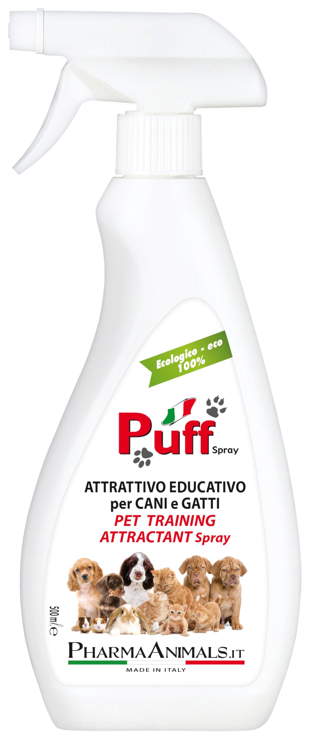 Puff Spray Attrattivo Naturale per Addestramento Cani e Gatti 100% Eco-Friendly | Facile Uso per Lettiera e Area Bisogni - 500 ml, Made in Italy