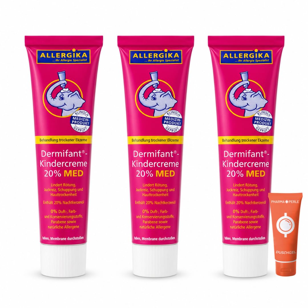 Kindercreme 20% MED 100 ml I mit Pharma Perle Duschgel (3x) | Kortisonfreie Ekzempflege mit 20 % Nachtkerzenöl bei Schuppung, Juckreiz und Hauttrockenheit für Babys und Kinder