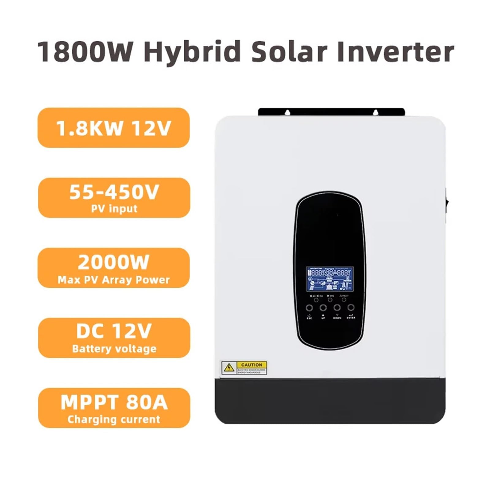 Inverter Solare Ibrido da 1,8 kW, Inverter Solare Fuori Rete da 12 V a 220 V con regolatore di Carica MPPT da 80 A, Inverter a Onda sinusoidale Pura