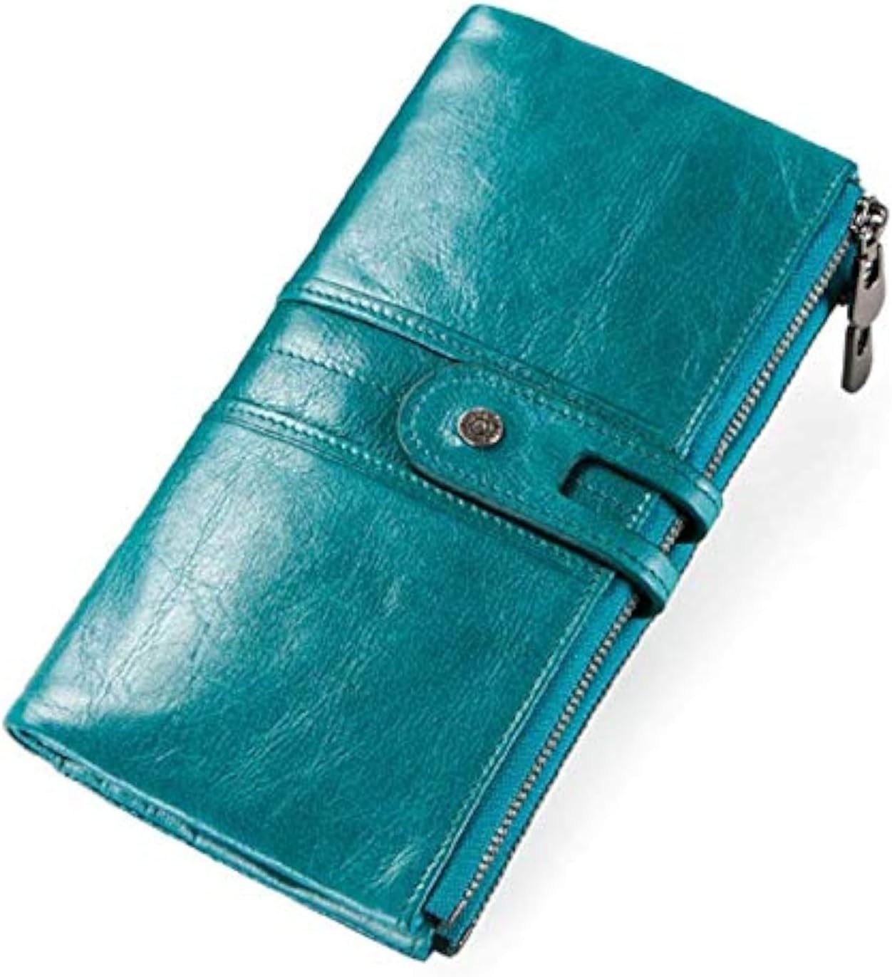 Contacts Bifold Wallets for Women | Genuine Leather Ladies Clutch/Wallet with RFID Protection | Slim Zipper Purse/Card Holder Organizer for Women, Blue, RFID