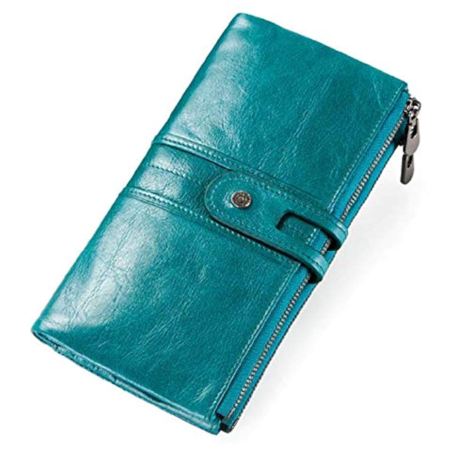 CONTACTS Genuine Leather Women Wallet RFID and Multifunctional Slim Bifold Zipper Clutch Wallet, teal blue