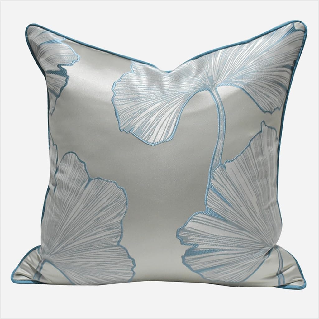 HBJWOV Hotel Sofa Chinese Gray Leaf Plant Pattern by The Bag Living Room Study Square Pillow Case