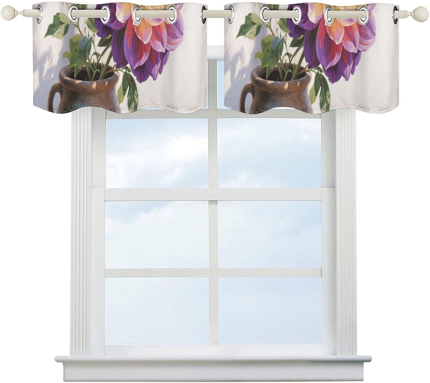 Colorful Flower Valance for Windows, 2 Pack Kitchen Curtains Modern Home Decor, Soft Blackout Window Curtains for Living Room & Bedroom, 18 X 52 Inch