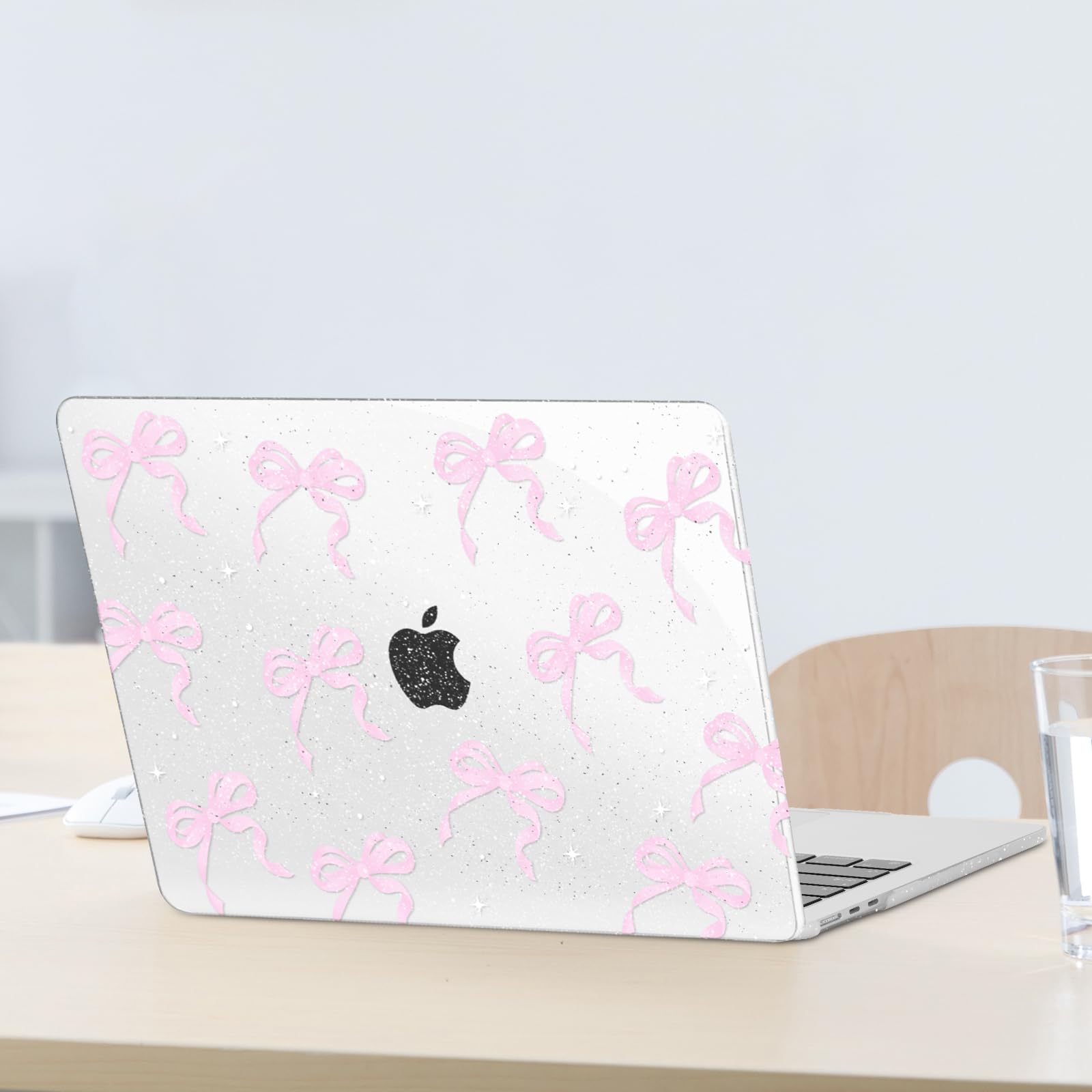MOSISO Custodia Compatibile con MacBook Air 13 Cover 2025-2022 M4 A3240 M3 A3113 M2 A2681, Nastri Fiocchi Brillanti Plastica Rigida&Copritastiera&Pellicola per MacBook Air 13.6 Pollici Case, Rosa