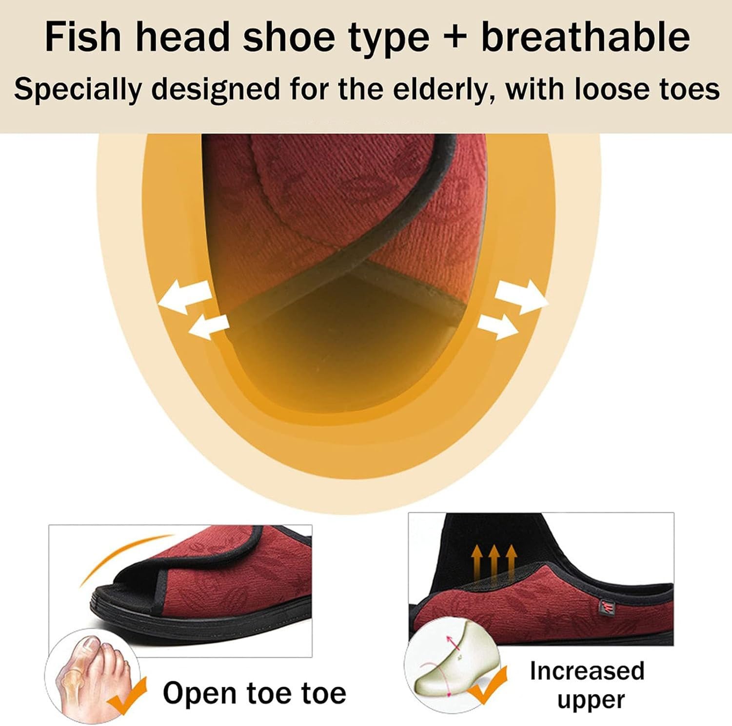Scarpe per Diabetici Estive Donna con Strappo per Diabetici, Pianta Larga Estive Pantofole Aperto Molto Larghe, Sandali Aperto per Anziani Artrite Edema Gonfiore Slipper Red,38