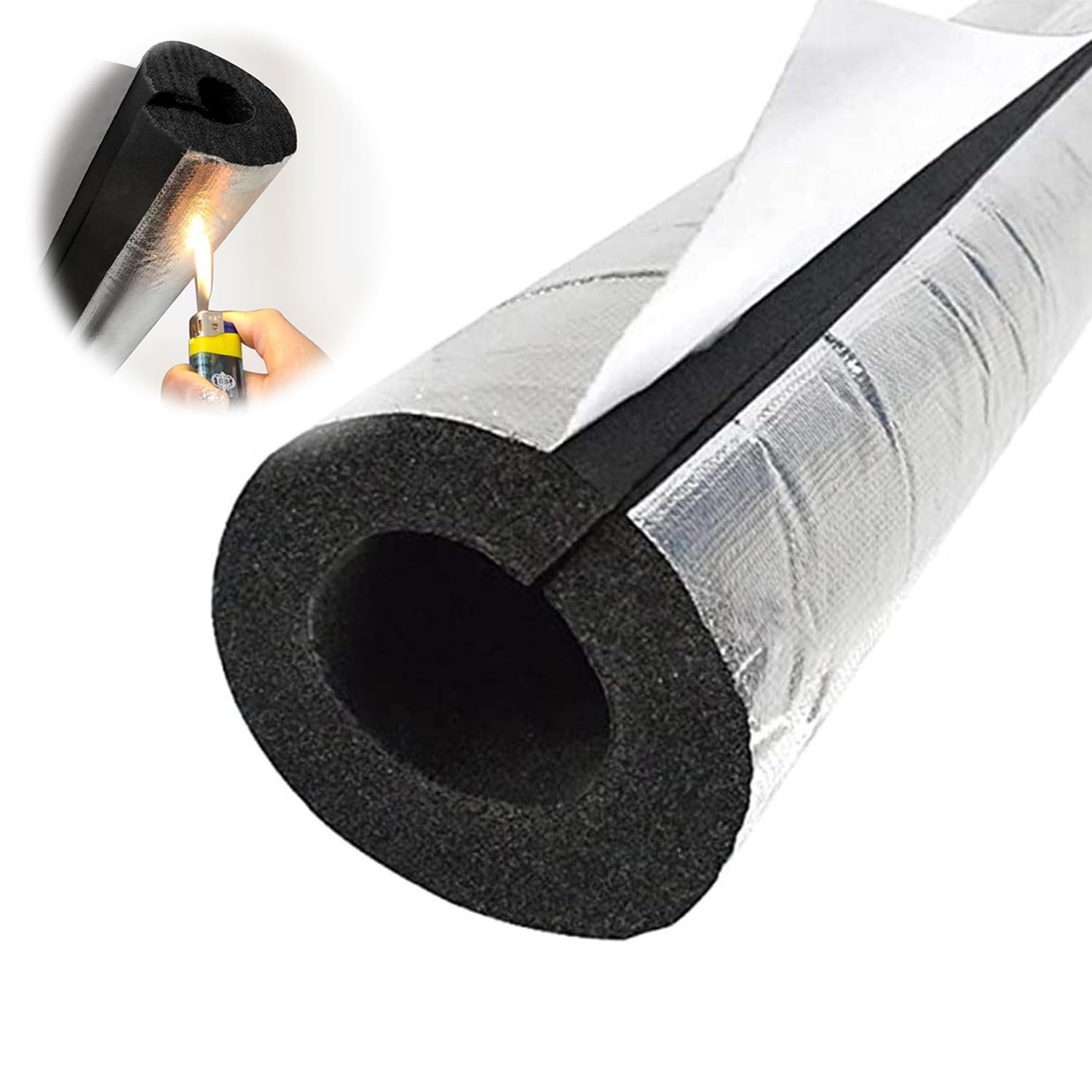 JEDAL 22-110mm ID Pipe Insulation Aluminum Foil Water Pipe Insulation Wrap Self Adhesive Foam Tubing Flexible Tube For Solar Pipes Fire Retardant 10/20/30mm Thickened (Size : ID22mmxT20mmxL1m)