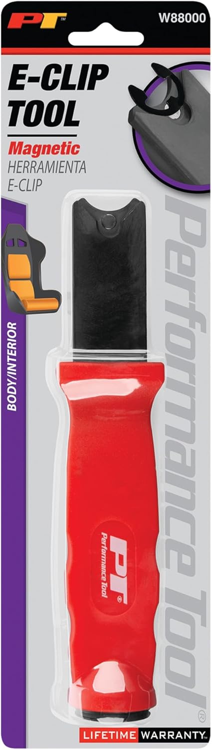 Performance Tool W88000 Magnetic E-Clip Installing Tool: Replace E9-E13 Clips, C-Clips, and U-Joint Clips, Comfort Handle, Easy-Strike Surface, Compatible with Performance Tool W5208, Red
